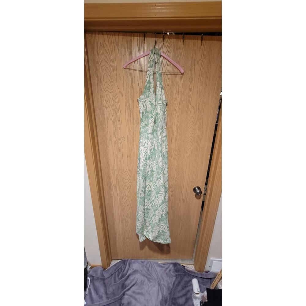 Pact Green Tropical Print Maxi Dress Womens Large Fit & Flare Open Back Organic - Picture 2 of 10